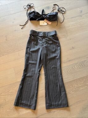 nwt orseund iris grey pinstripe wool pant set size 8 size large top knot bandeau